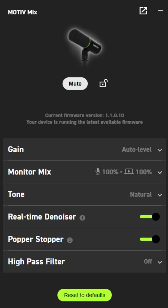 MOTIV Mix Software Screenshot
