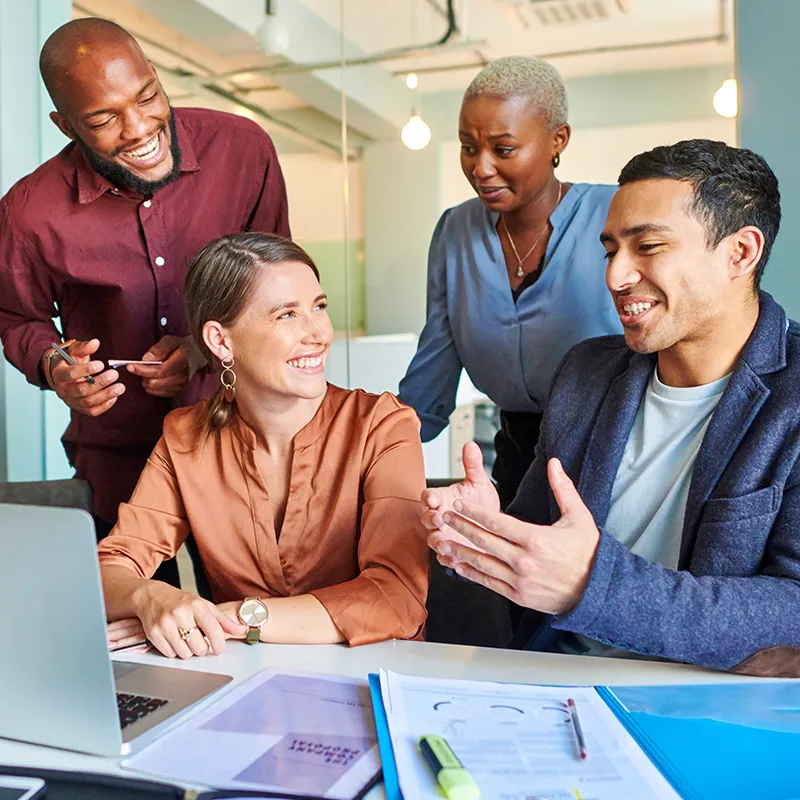 Team collaborating in a modern office.